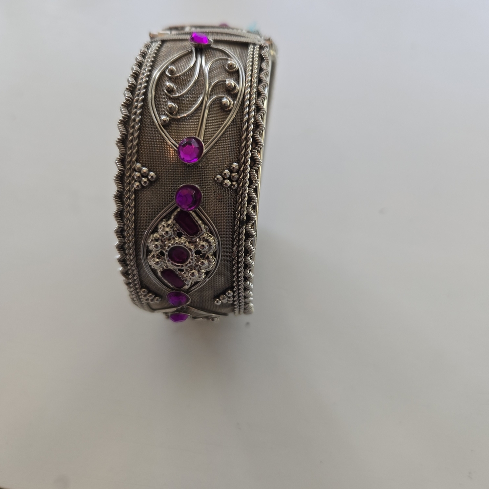 Intricate Silver and Purple Women's Bracelet